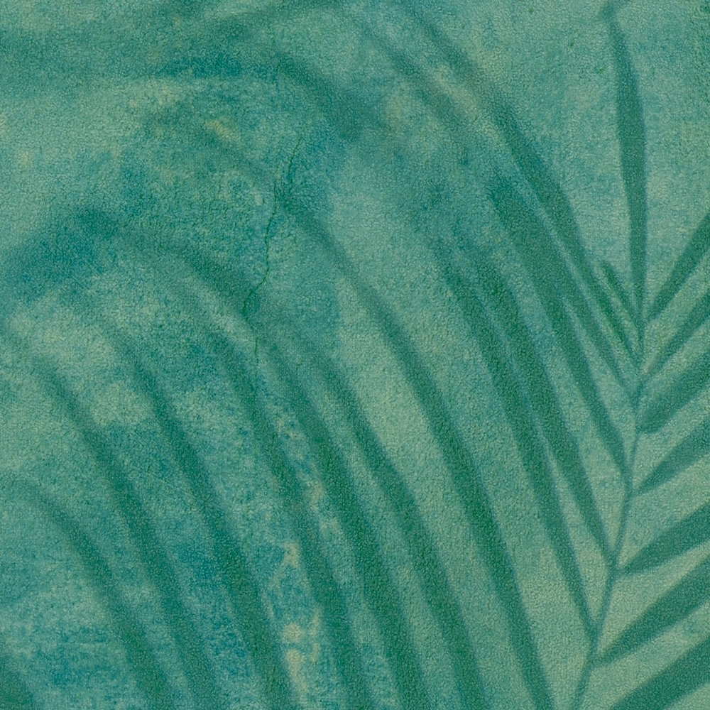             Tapete Palmenmuster in Leinenoptik – Grün, Blau, Gelb
        