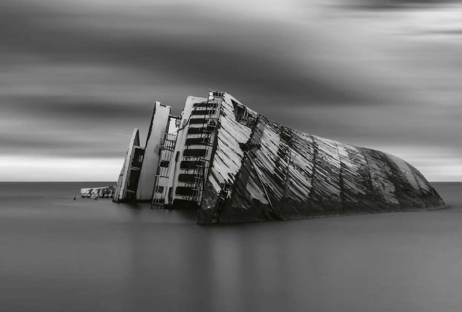         Fototapete Meer mit Schiffswrack – Grau, Weiß, Schwarz
    