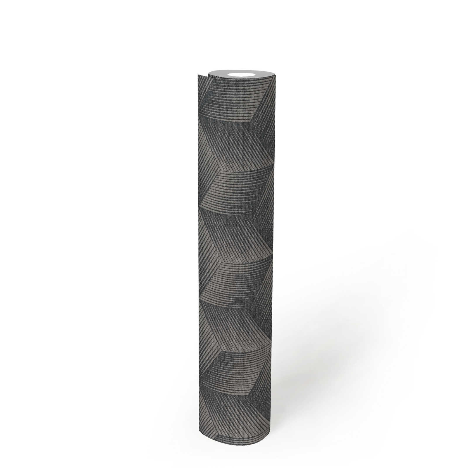             3D-Tapete mit Glitzereffekt und Quadratmuster PVC-frei – Schwarz, Grau
        