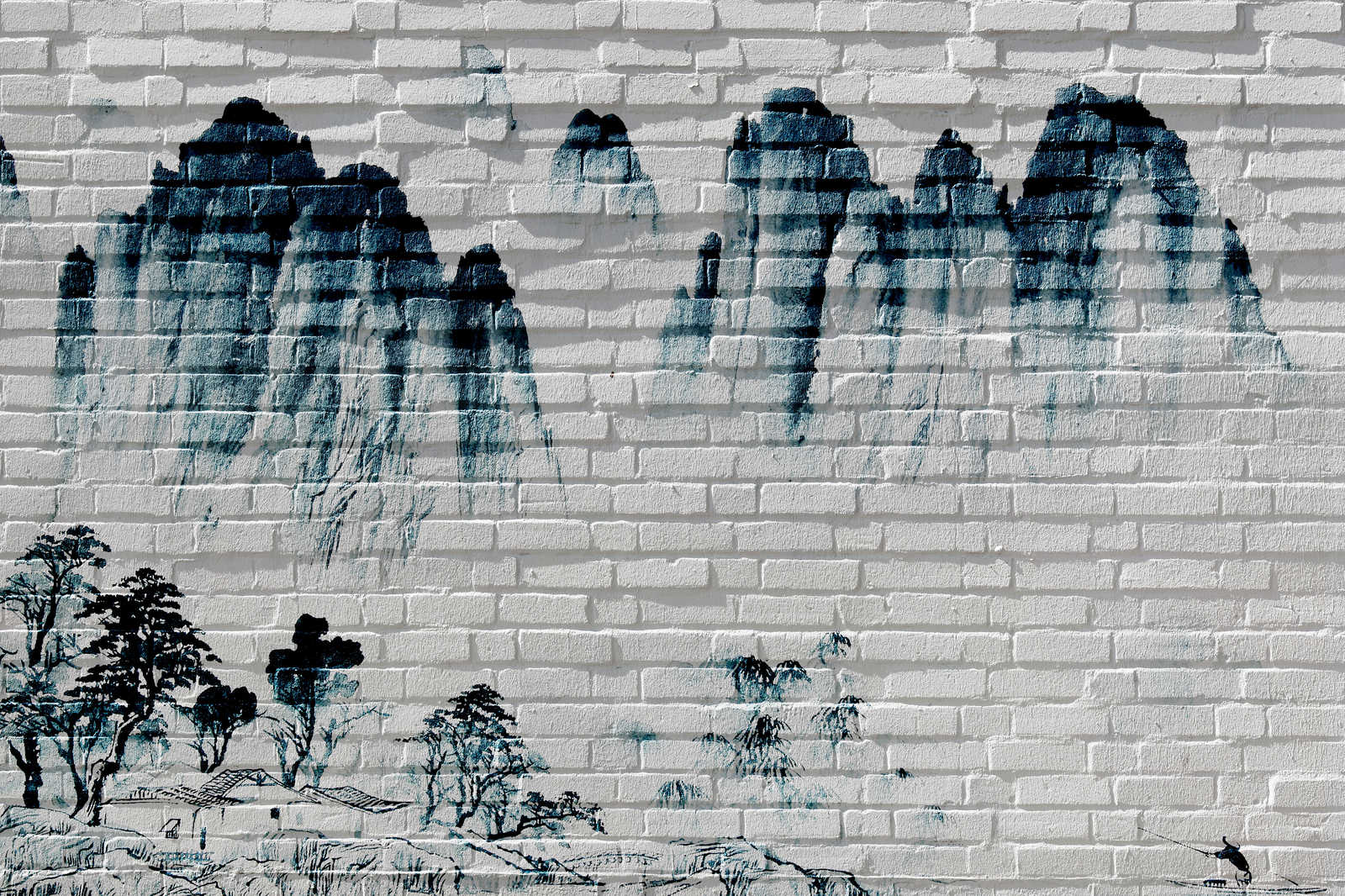             Leinwandbild Berge auf Backsteinmauer – 0,90 m x 0,60 m
        