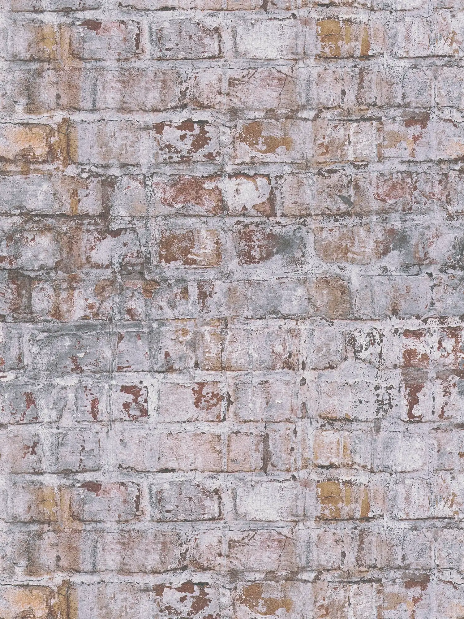 Vliestapete in Ziegelsteinoptik im Mauerdesign – grau, rostfarben, weiß
