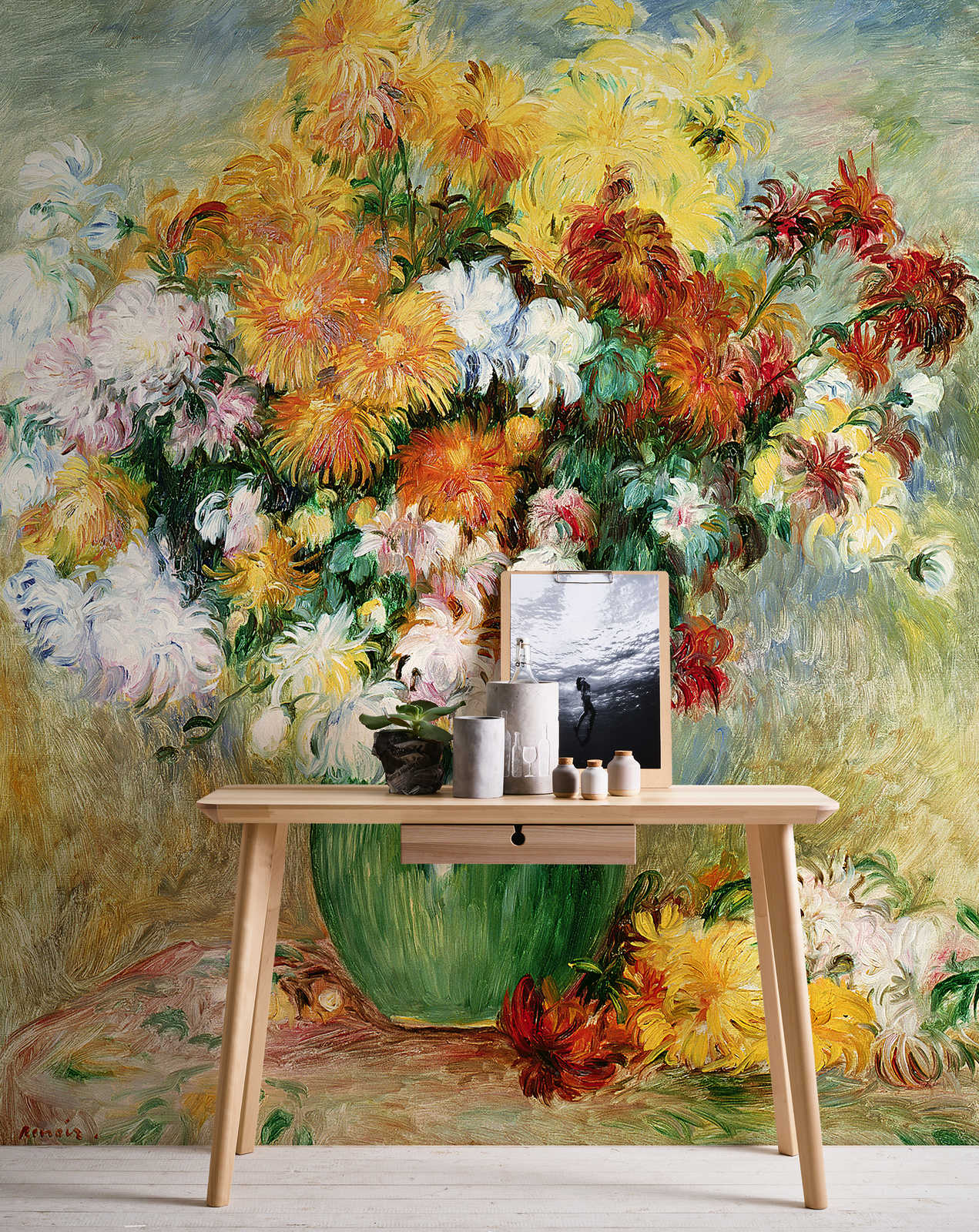             Fototapete "Blumenstrauß mit Chrysanthemen" von Pierre Auguste Renoir
        