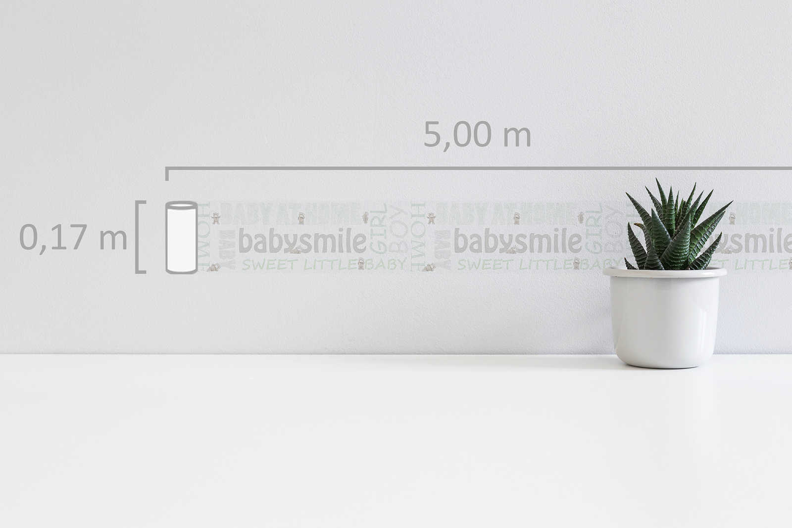             Tapetenbordüre Baby Motiv für Kinderzimmer – Metallic, Weiß
        