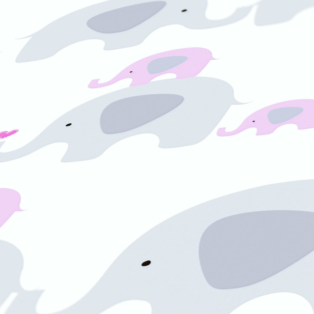             Tapete Mädchenzimmer Elefanten Muster – Rosa, Grau , Weiß
        
