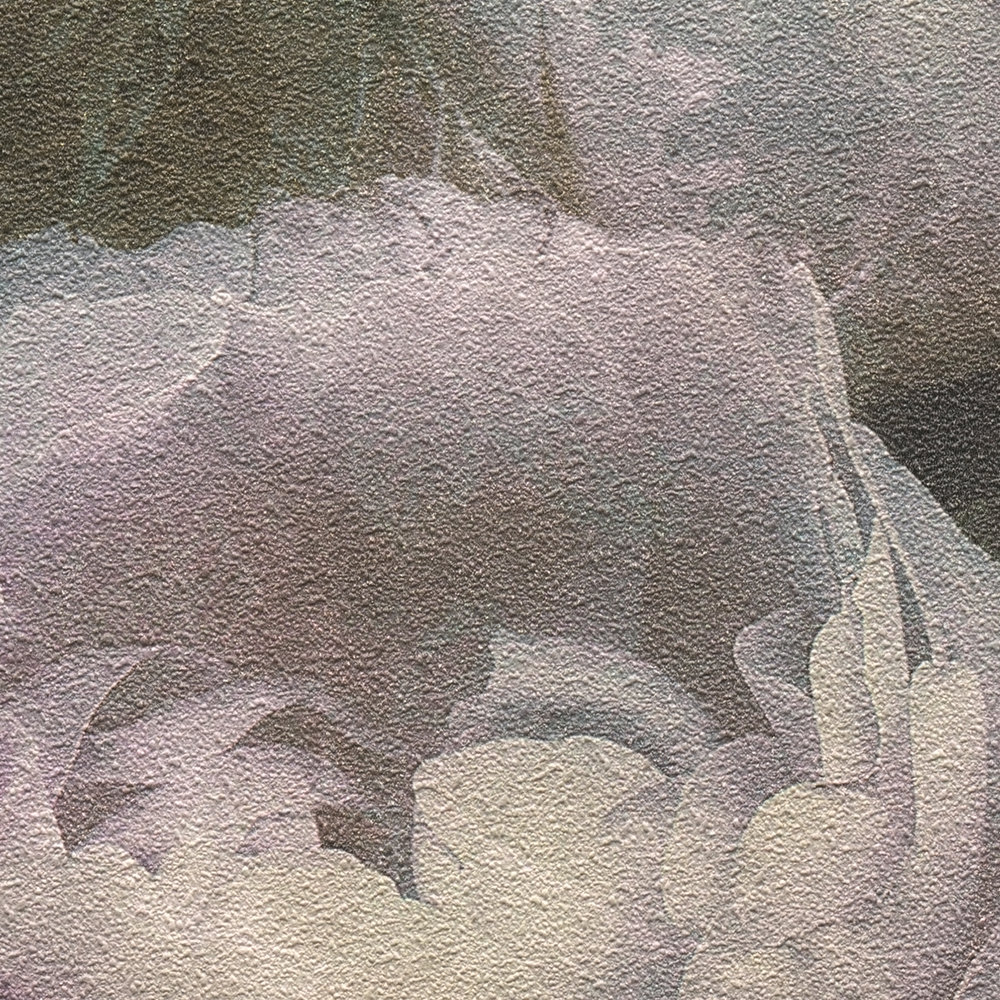             Tapete Pfingstrosen im Vintage Stil – Violett, Grau, Weiß
        