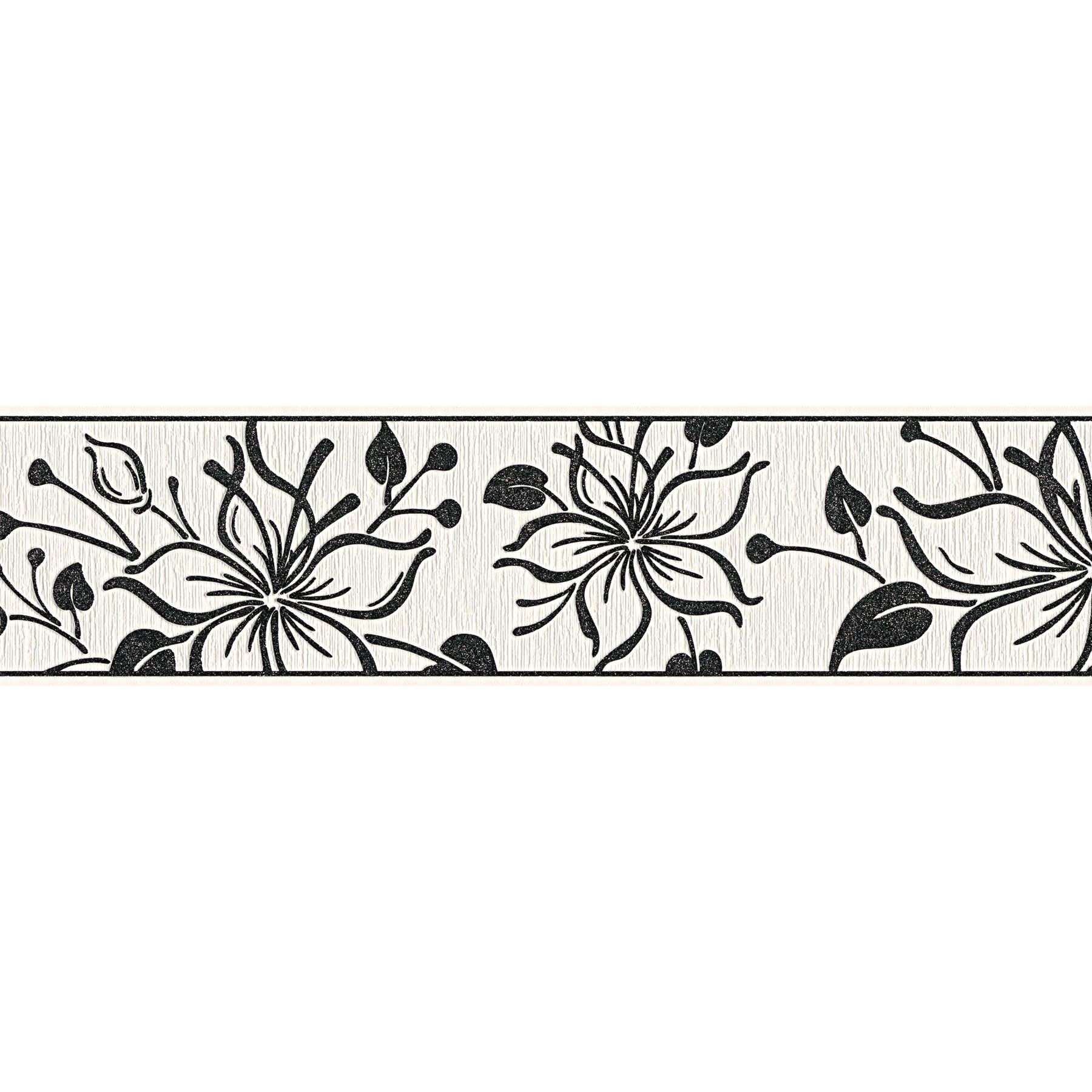         Selbstklebende Tapetenbordüre mit floralem Muster – Schwarz, Weiß
    
