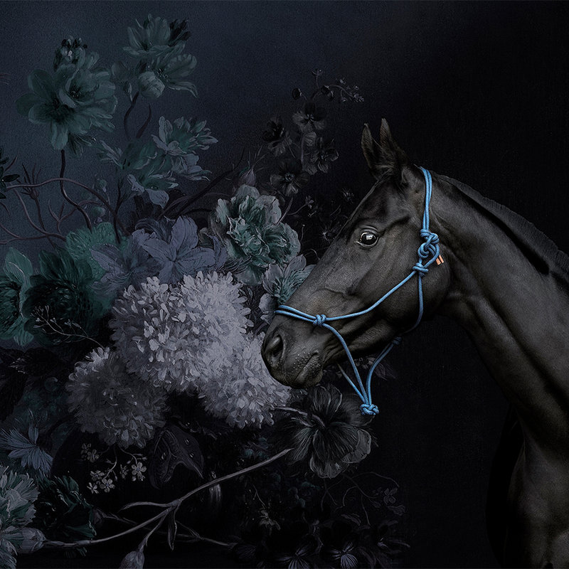 Pferde Fototapete im Portrait-Stil mit Blumen
