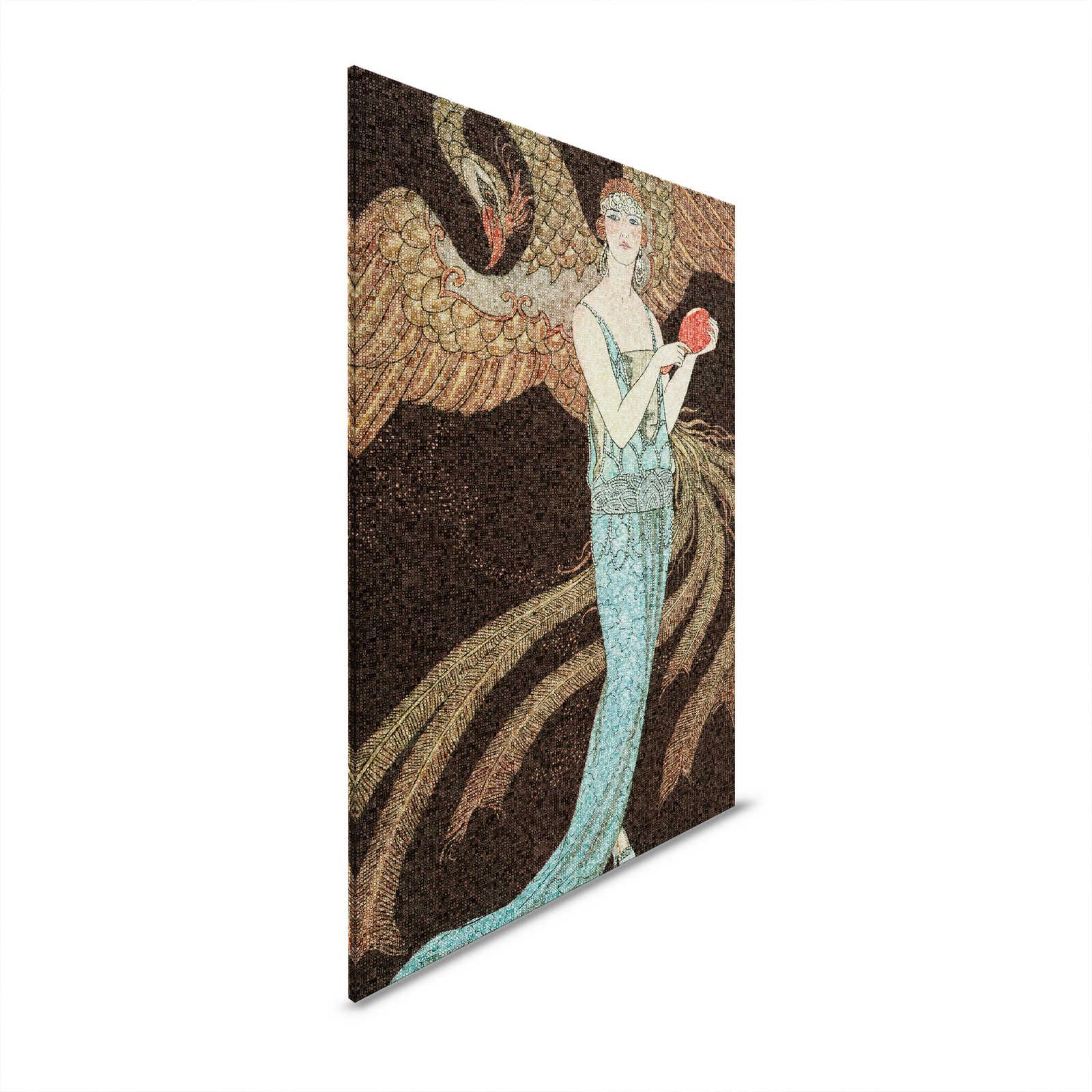 Scala 1 - Leinwandbild Mosaik Phönix & Frauenmotiv Art Deko – 0,60 m x 0,90 m
