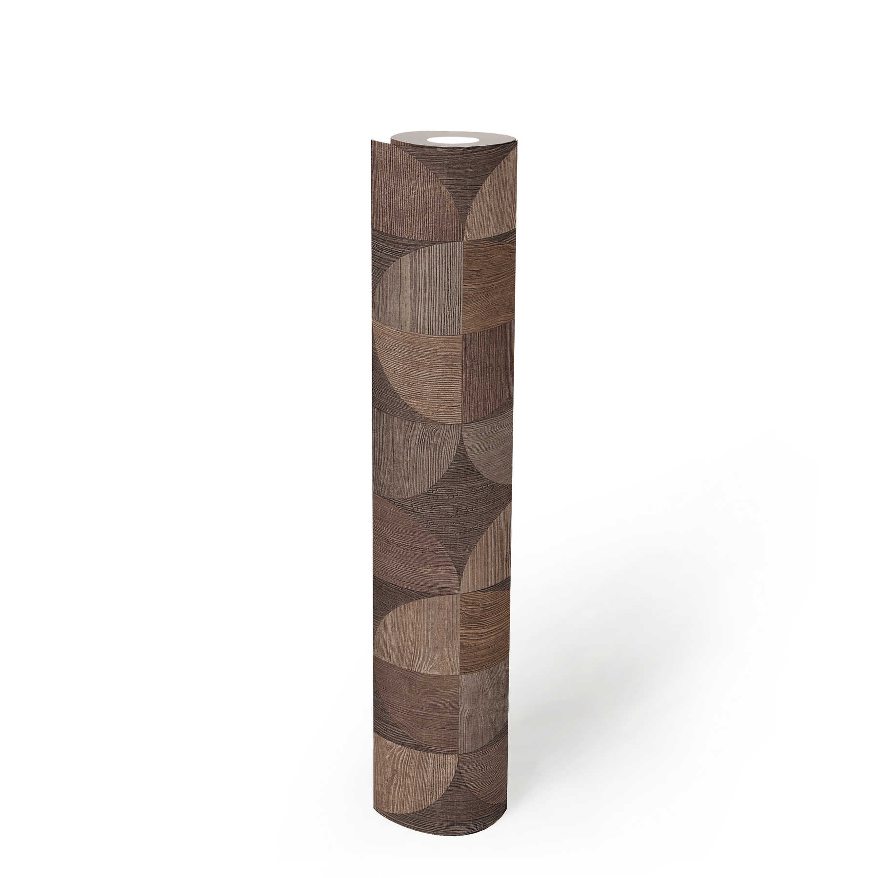             Tapete mit grafischem Muster in Holzoptik – Braun, Beige, Grau
        