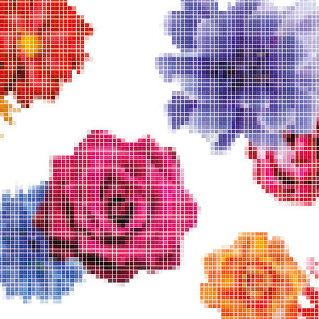 Fototapete Pixel-Artwork – Rosen im grafischen Design
