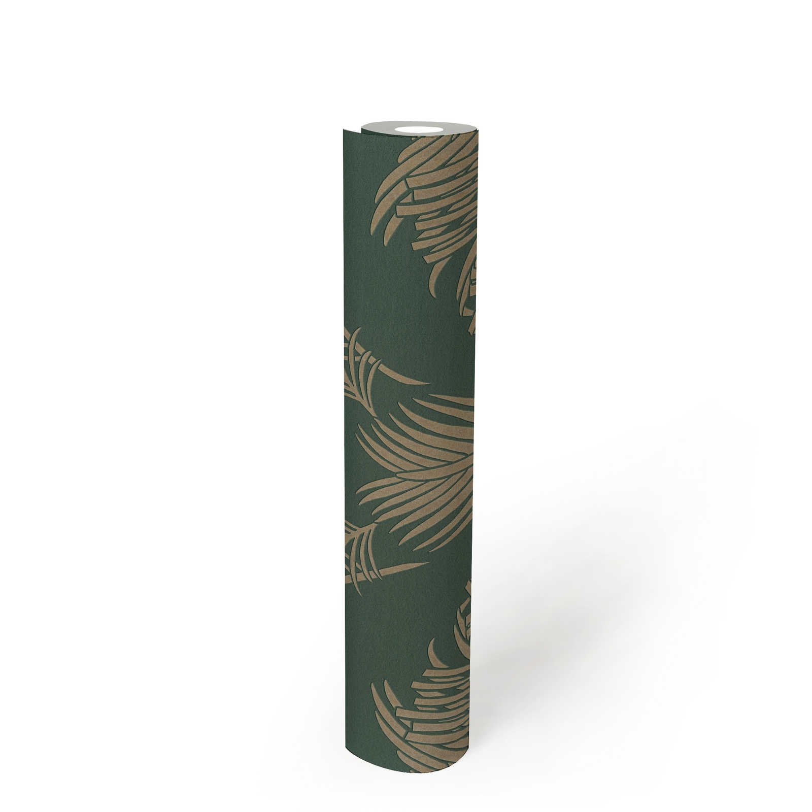             Vliestapete Tannengrün & Gold mit Palmblatt Motiv – Grün, Metallic
        