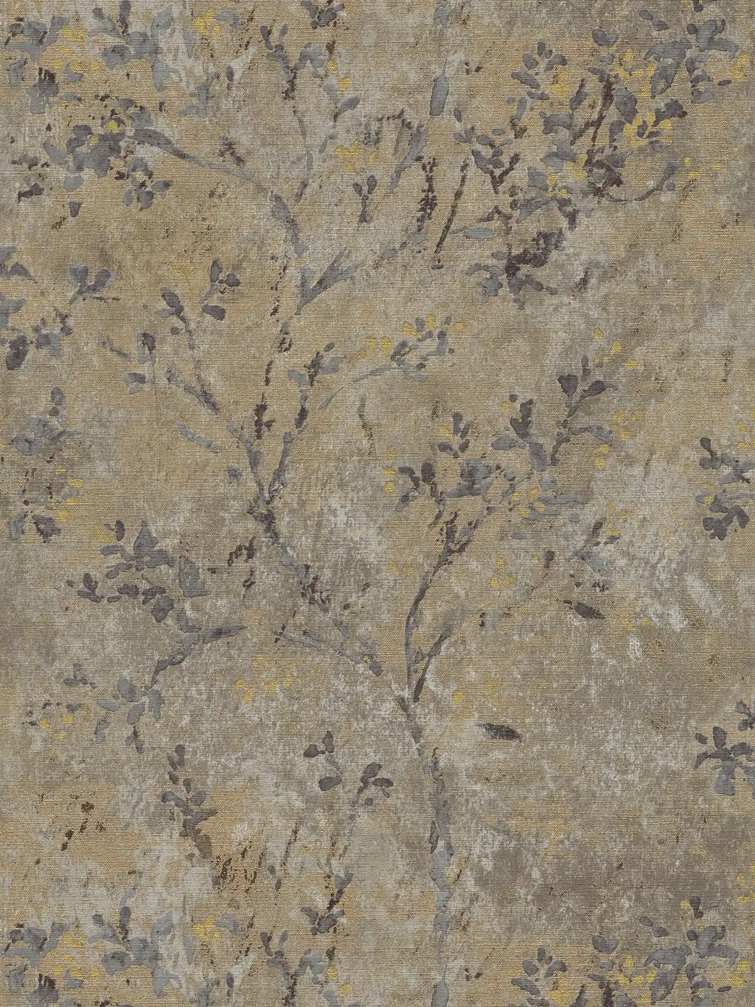         Vliestapete mit floraler Bemusterung in Aquarell Optik – Braun, Grau, Gold
    