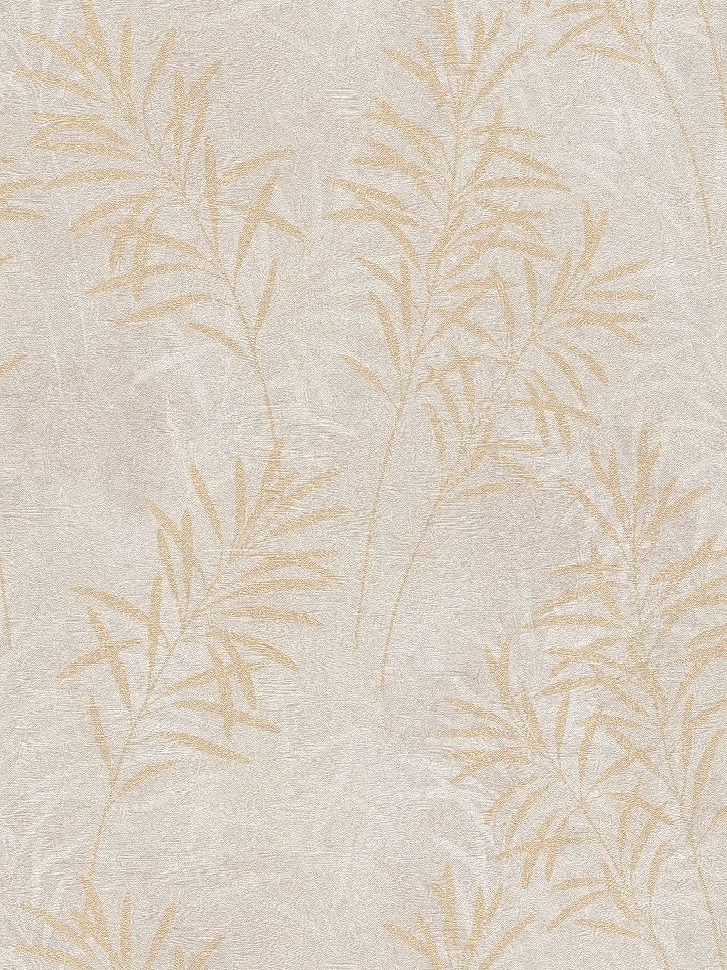 Vliestapete mit floralem Palmen-Muster – Creme, Grau, Gold

