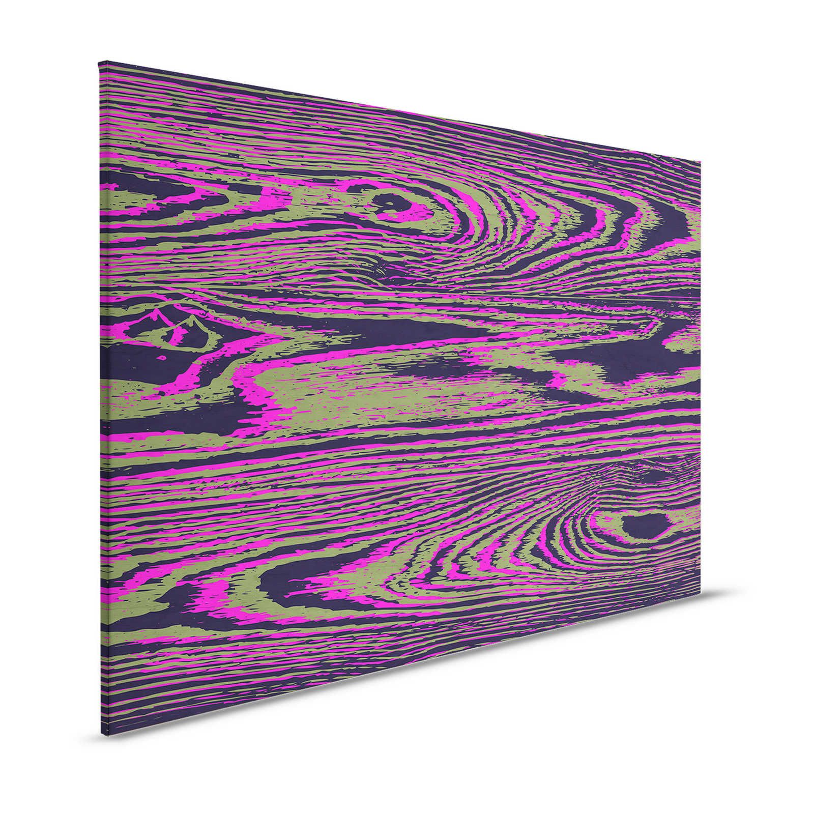Kontiki 2 - Leinwandbild Neonfarbene Holzmaserung, Pink & Schwarz – 1,20 m x 0,80 m
