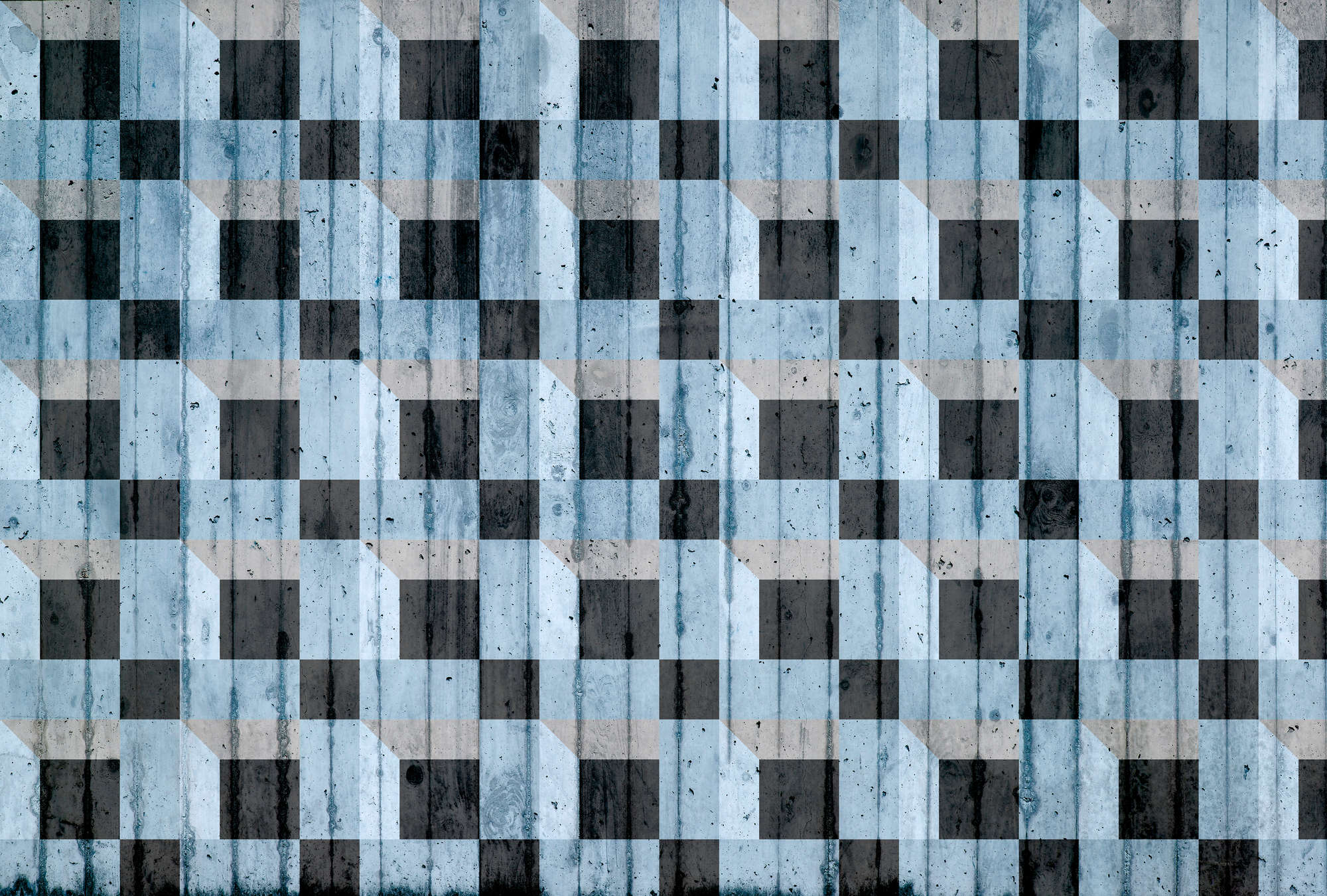             Fototapete Betonoptik mit Quadrat-Muster – Blau, Schwarz, Grau
        
