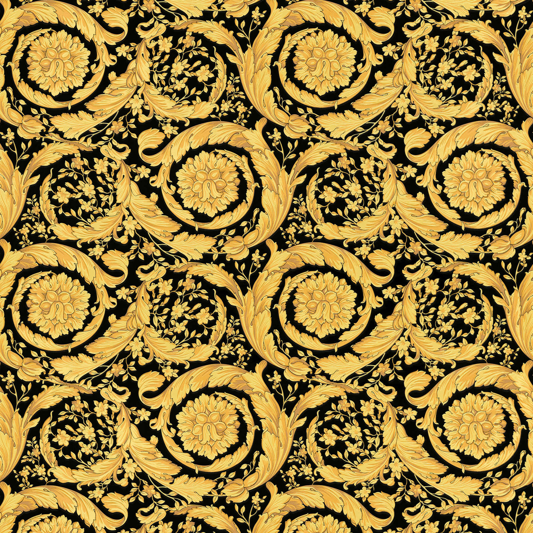         VERSACE Tapete mit ornamentalem Blumenmuster – Gold, Schwarz
    