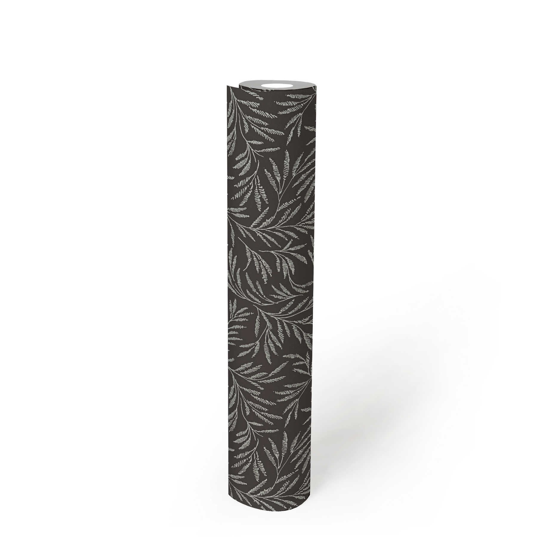             Vliestapete Metallic Muster mit Blätterranken – Metallic, Schwarz
        