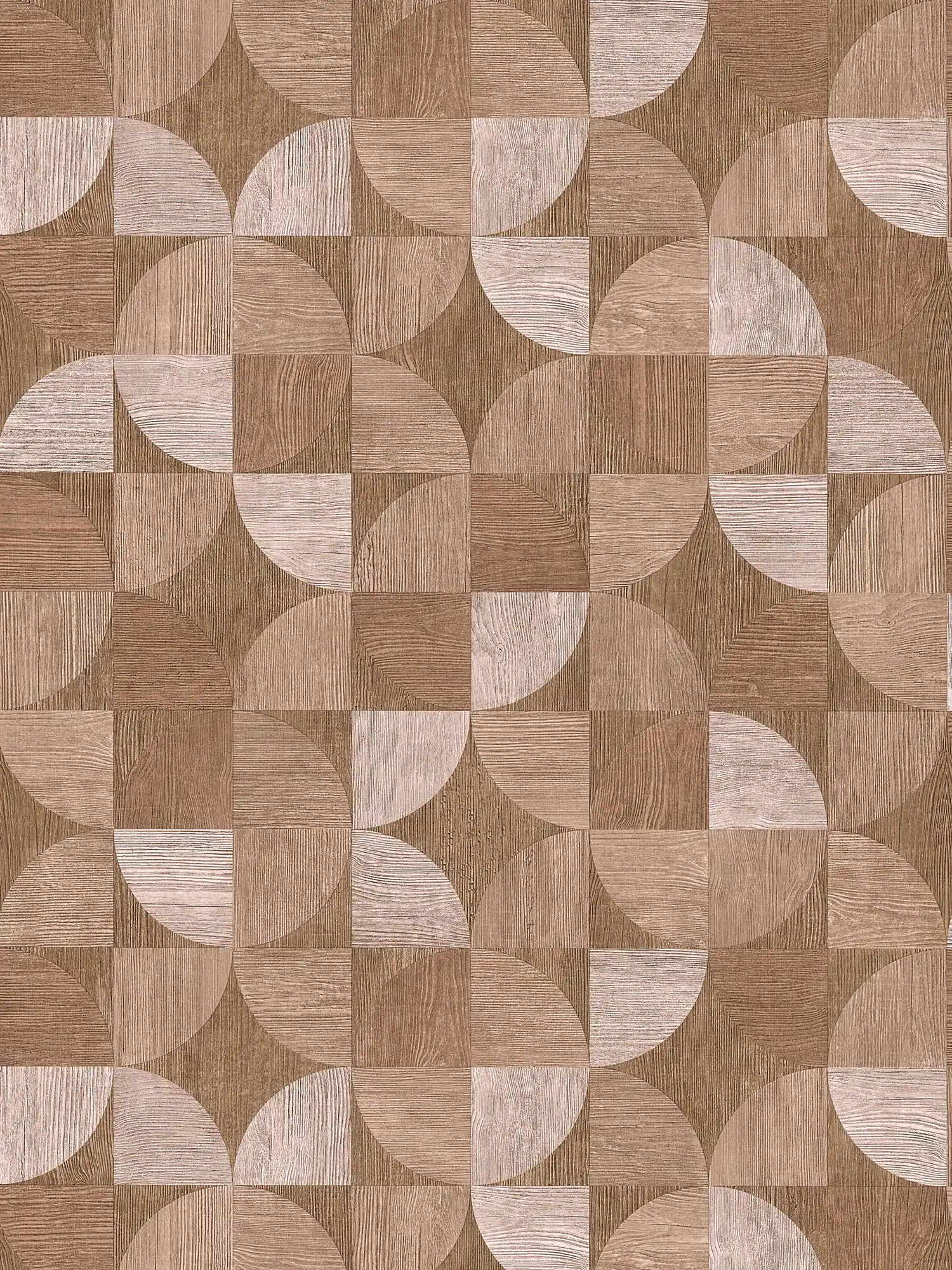 Tapete mit grafischem Muster in Holzoptik – Braun, Beige
