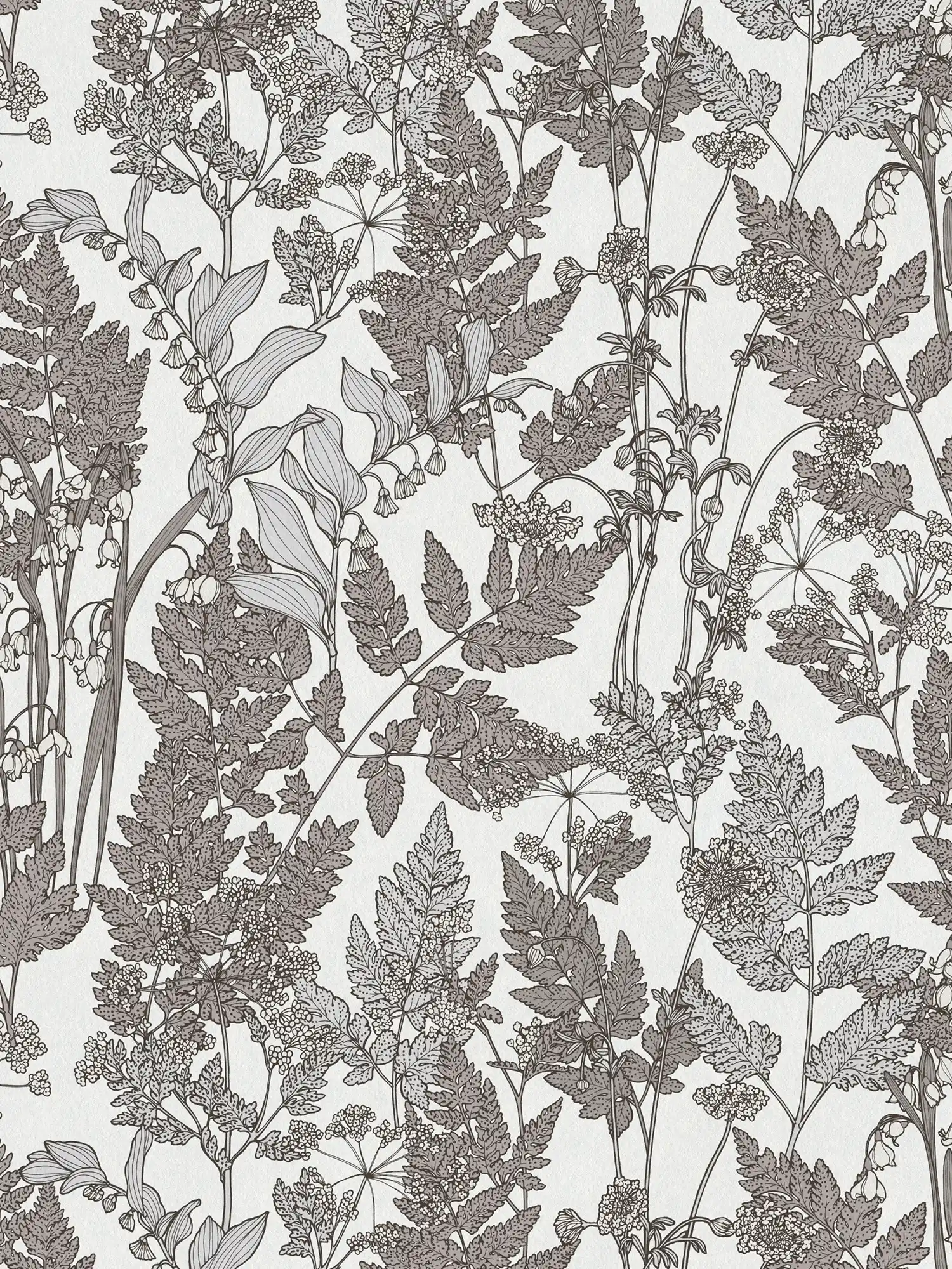 Natur Tapete Blätter & Blüten im modernen Landhaus Stil – Grau, Weiß
