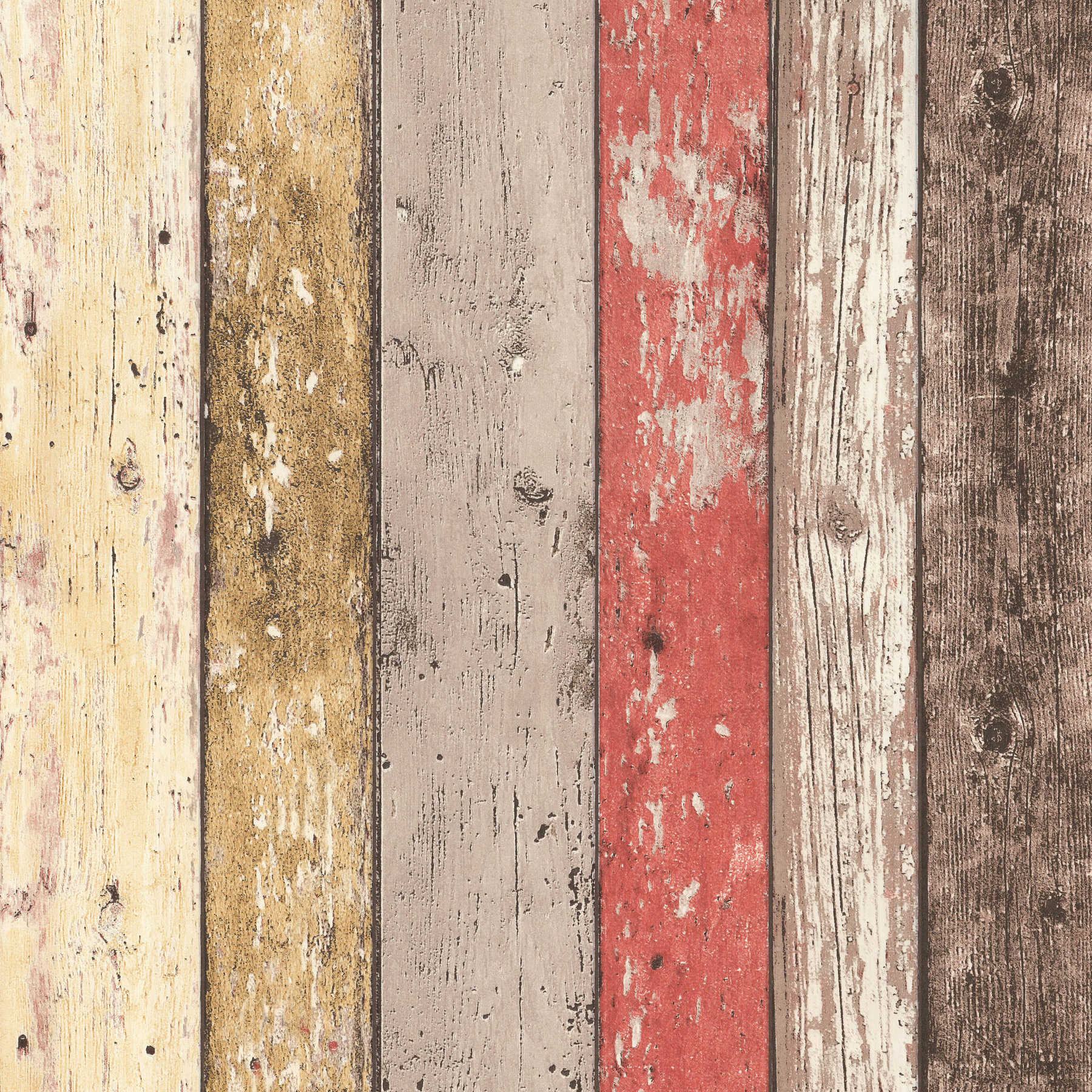             Vliestapete Holz Bretter im Shabby Chic Stil – Braun, Rot
        