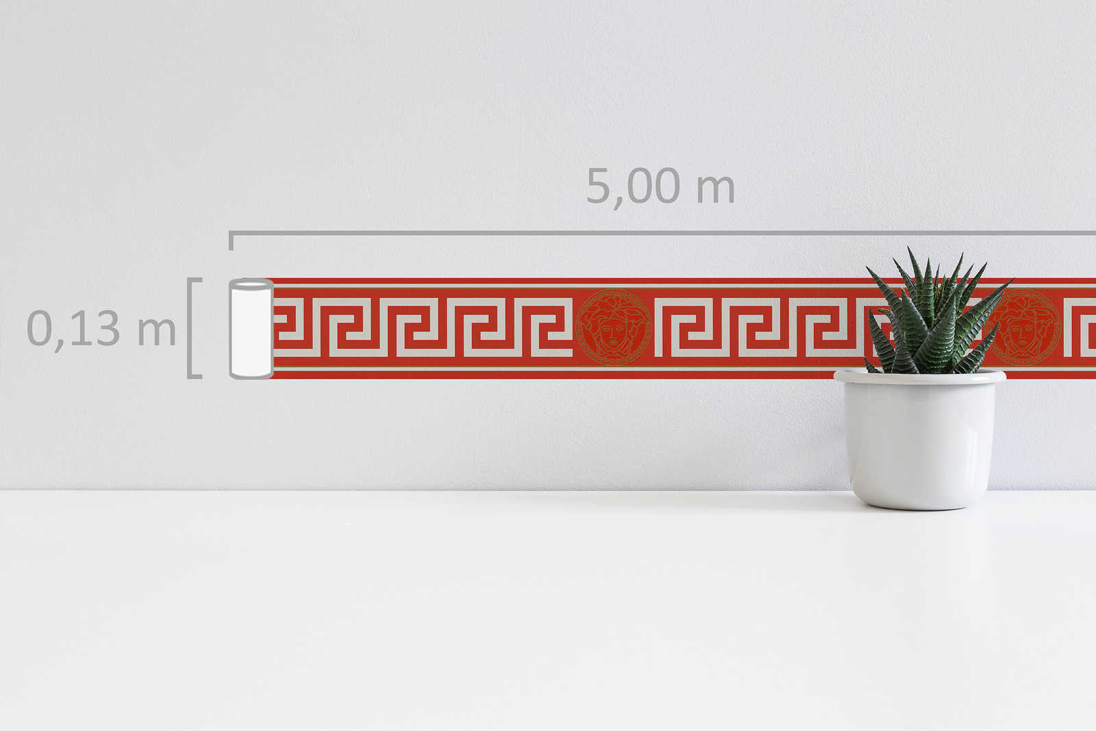             VERSACE Tapetenbordüre mit Mäander Design – Metallic, Rot
        