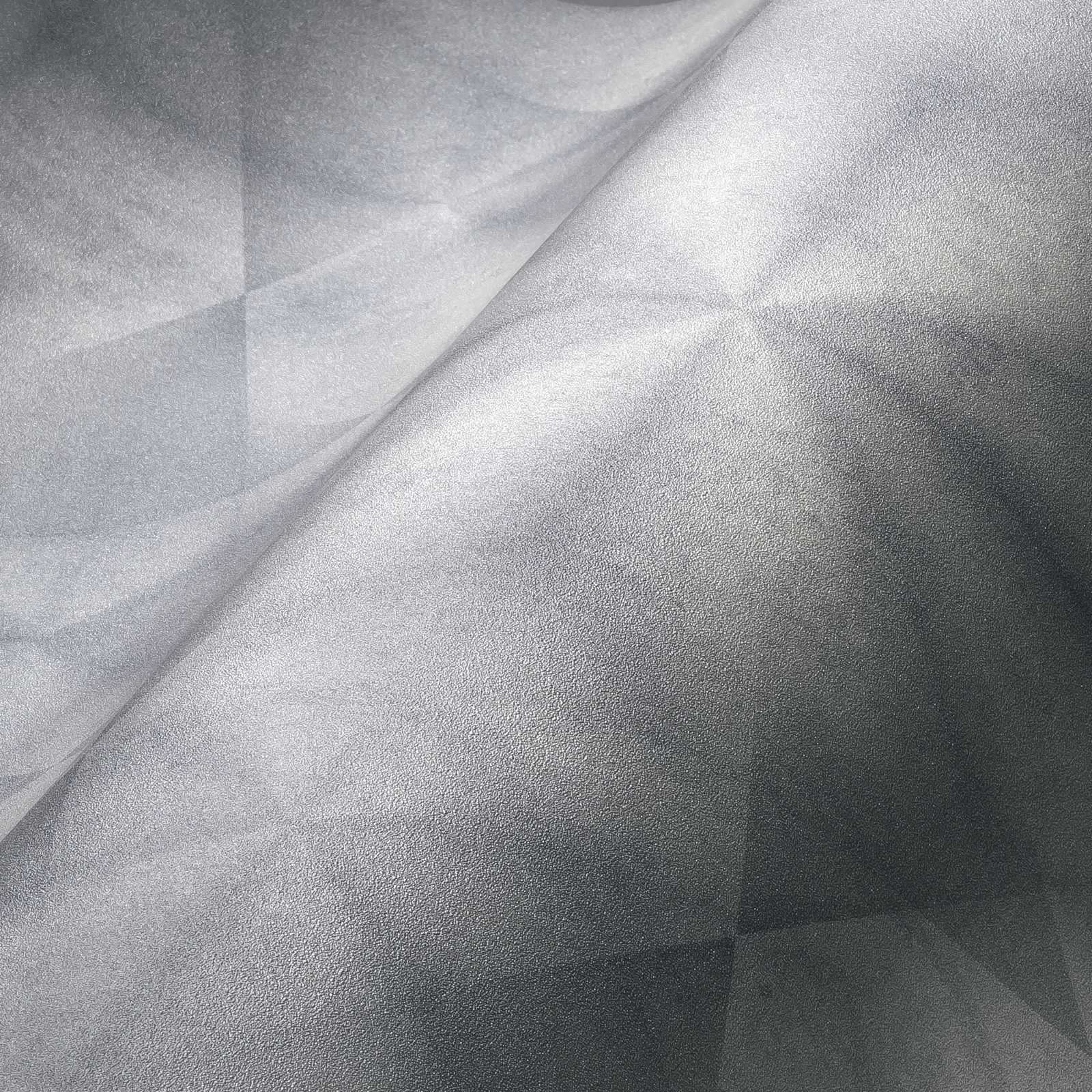             Graue Tapete Kaleidoskop Muster mit 3D Effekt – Grau, Metallic
        