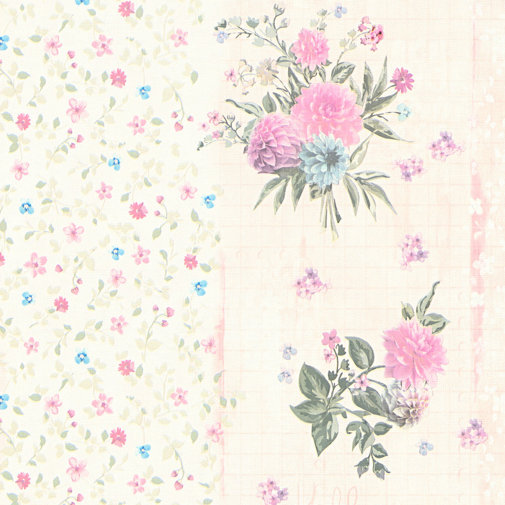             Blumen Tapete mit gestreiftem Design – Bunt, Rosa
        