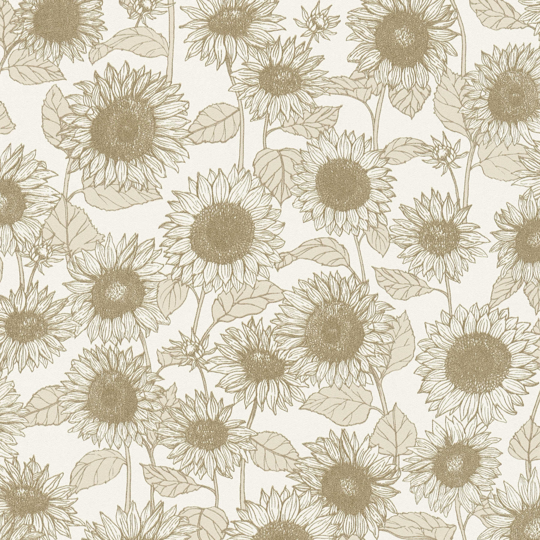 Tapete Sonnenblumen mit Metallic-Effekt – Beige, Weiß
