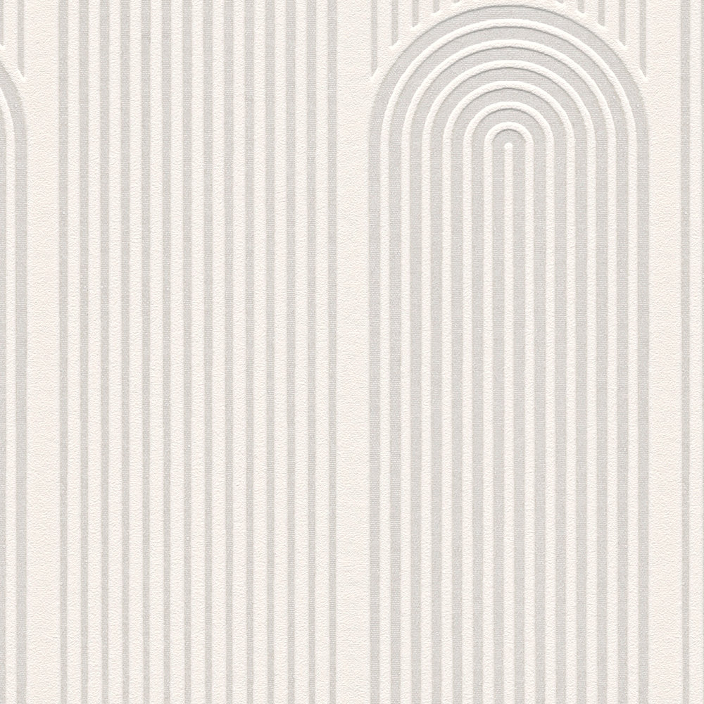             Mustertapete Retro Art Déco Linien Design – Weiß, Grau
        