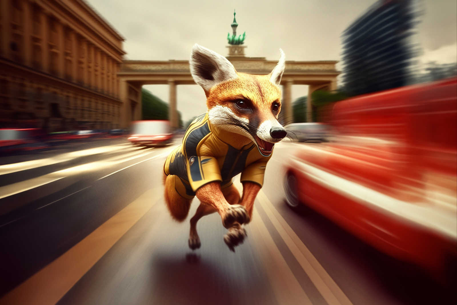             KI-Leinwandbild »fast fox« – 120 cm x 80 cm
        