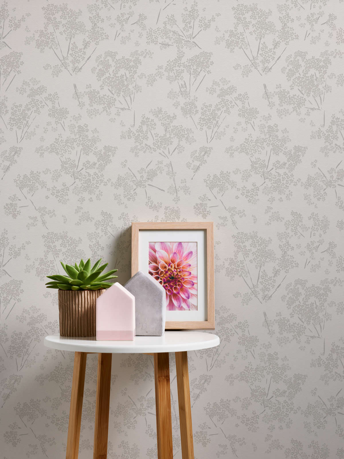             Vliestapete mit floralem Muster – Weiß, Grau
        