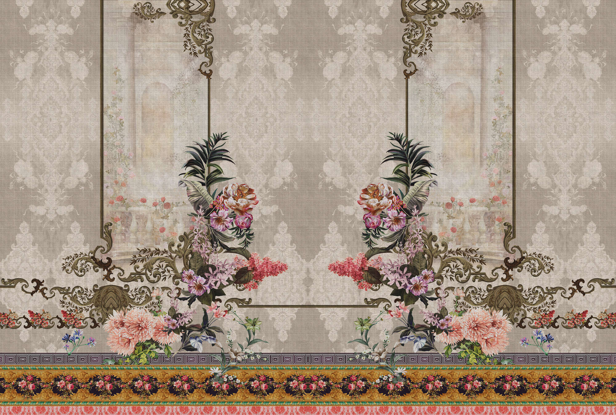             Oriental Garden 1 – Fototapete Wand Dekor Blumen & Borten
        