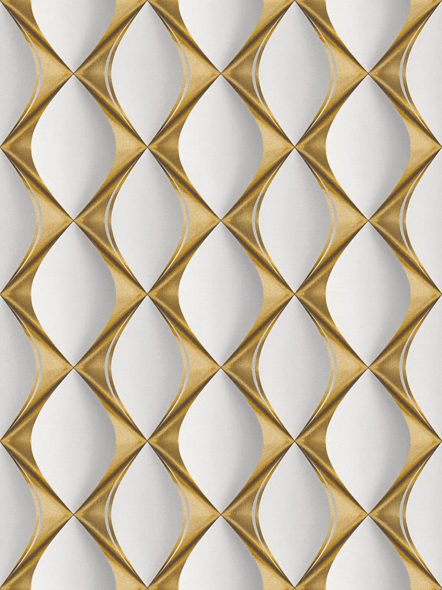 3D Tapete goldenes Retro Muster – Weiß, Grau, Metallic
