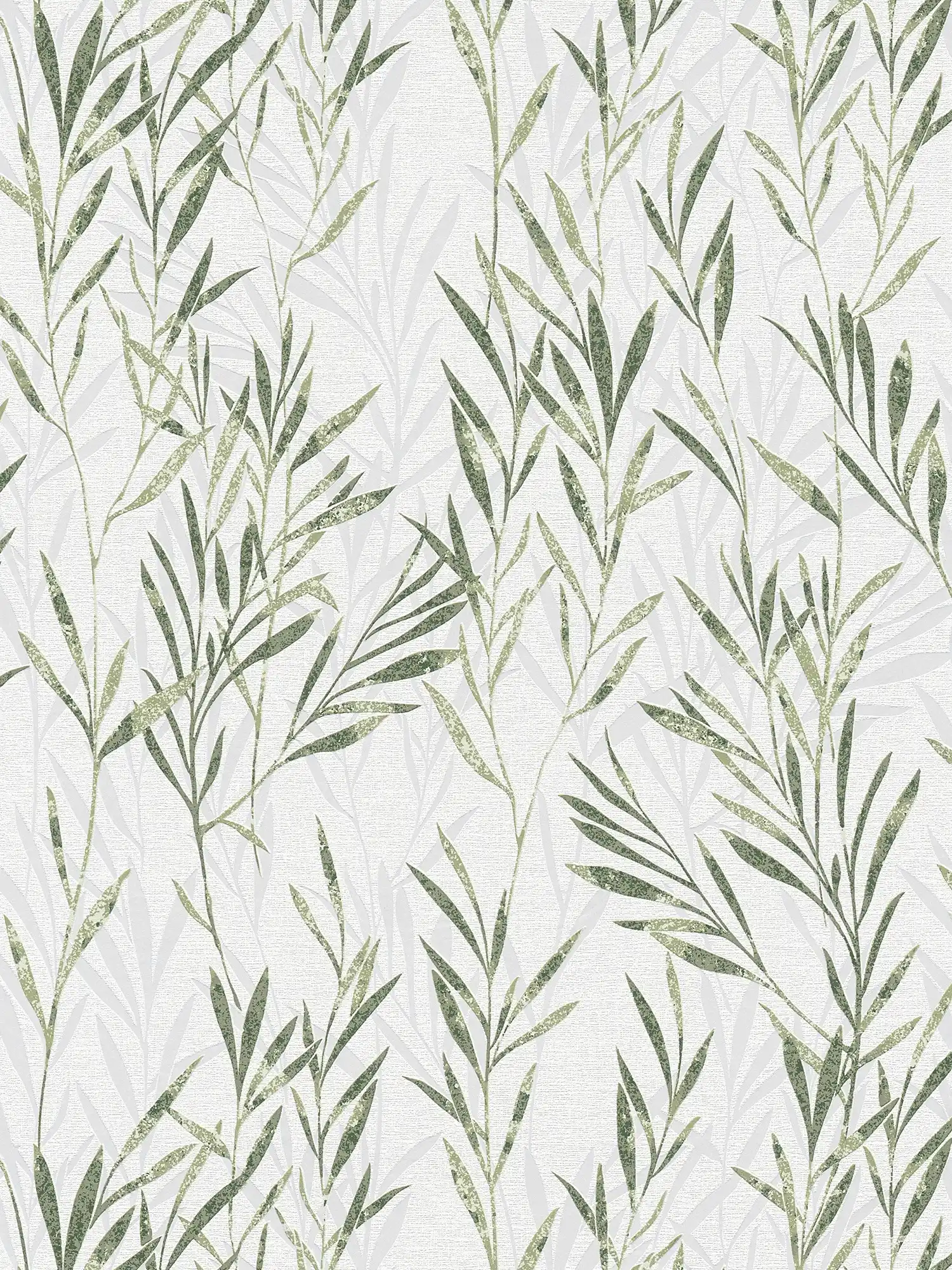 Vliestapete Blätter Design & Rankenmuster – Grün, Weiß

