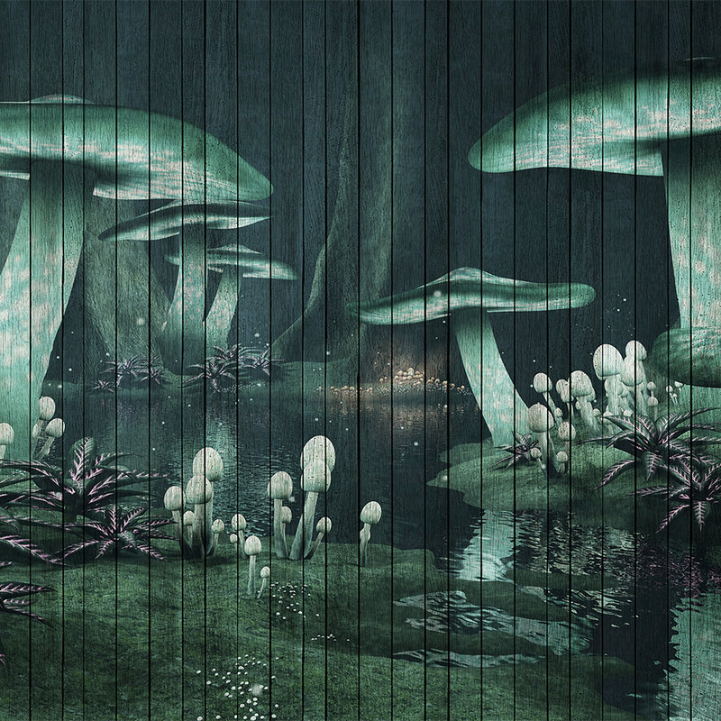 Fantasy 1 - Fototapete Zauberwald mit Holzoptik – Grün | Struktur Vlies
