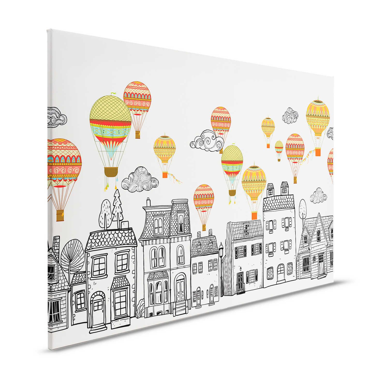 Leinwand Kleinstadt mit Heißluftballoons – 120 cm x 80 cm
