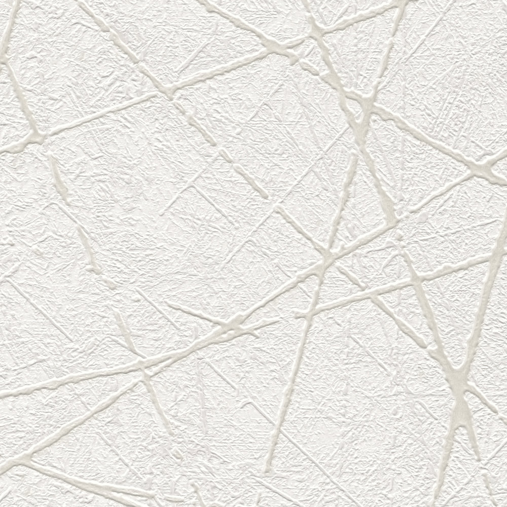            Vliestapete mit grafischen Linienmuster – Weiß, Creme, Silber
        