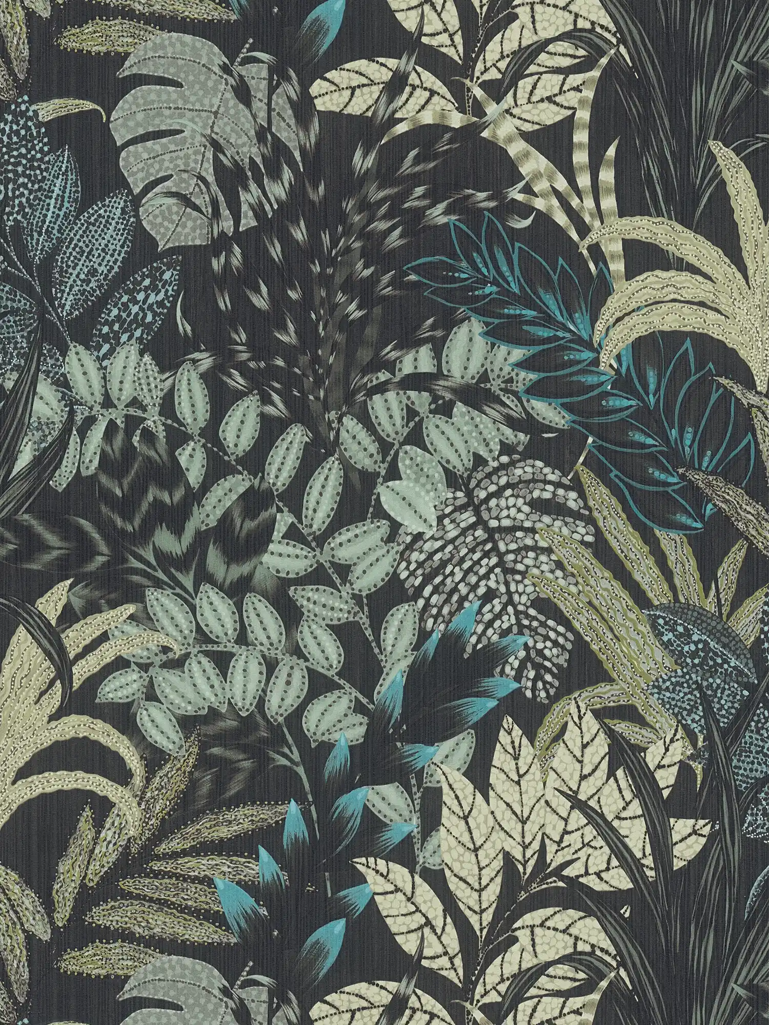Natürliche Mustertapete mit Dschungel Design – Grün, Schwarz
