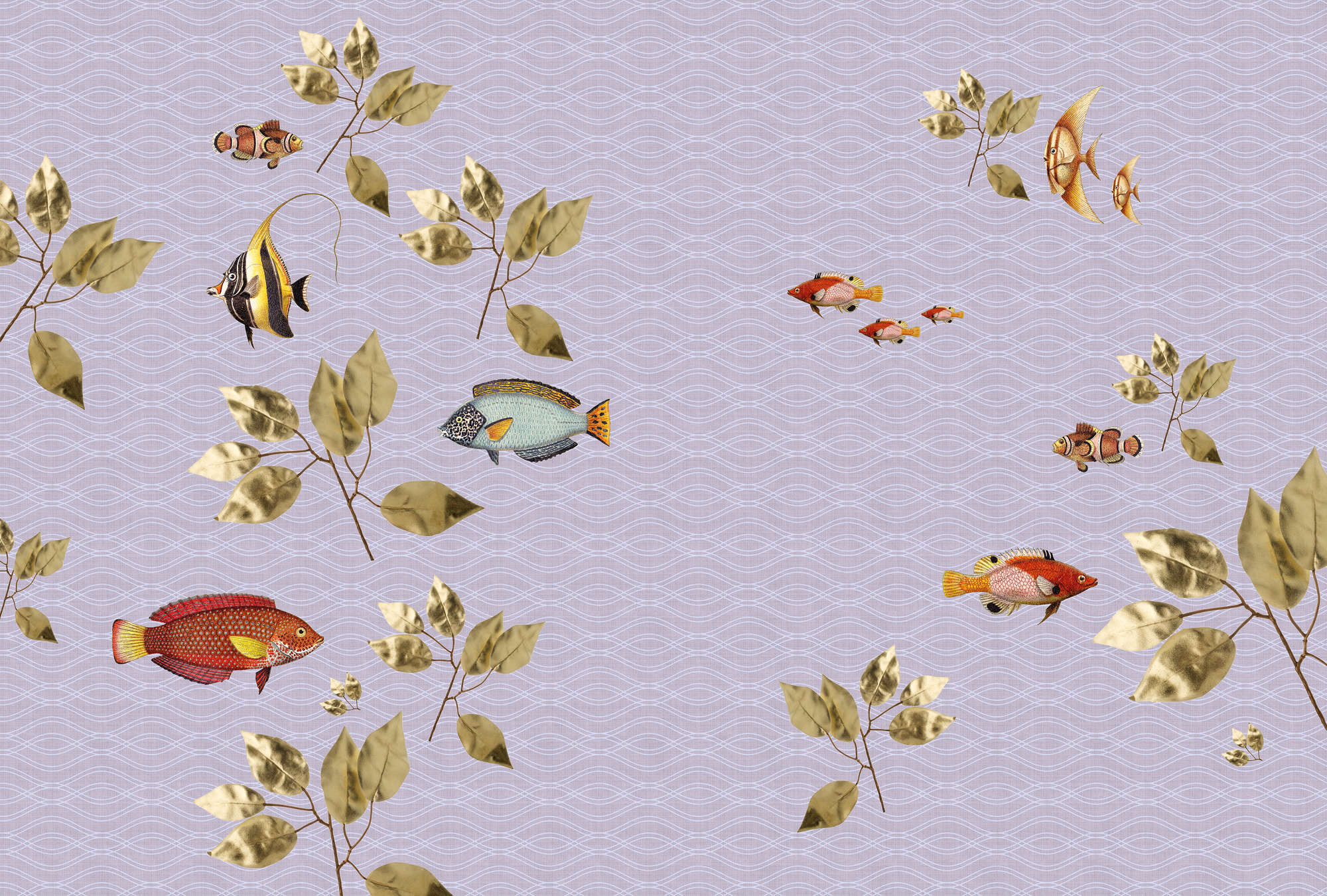             Brillant fish 2 - Fisch Fototapete in naturleinen Struktur mit modernem Stilmix – Violett | Perlmutt Glattvlies
        
