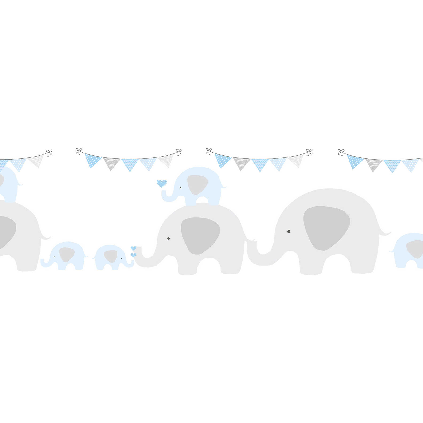 Baby Tapete "Blaue Elefantenherde" für kleine Jungen – Blau, Grau, Weiß
