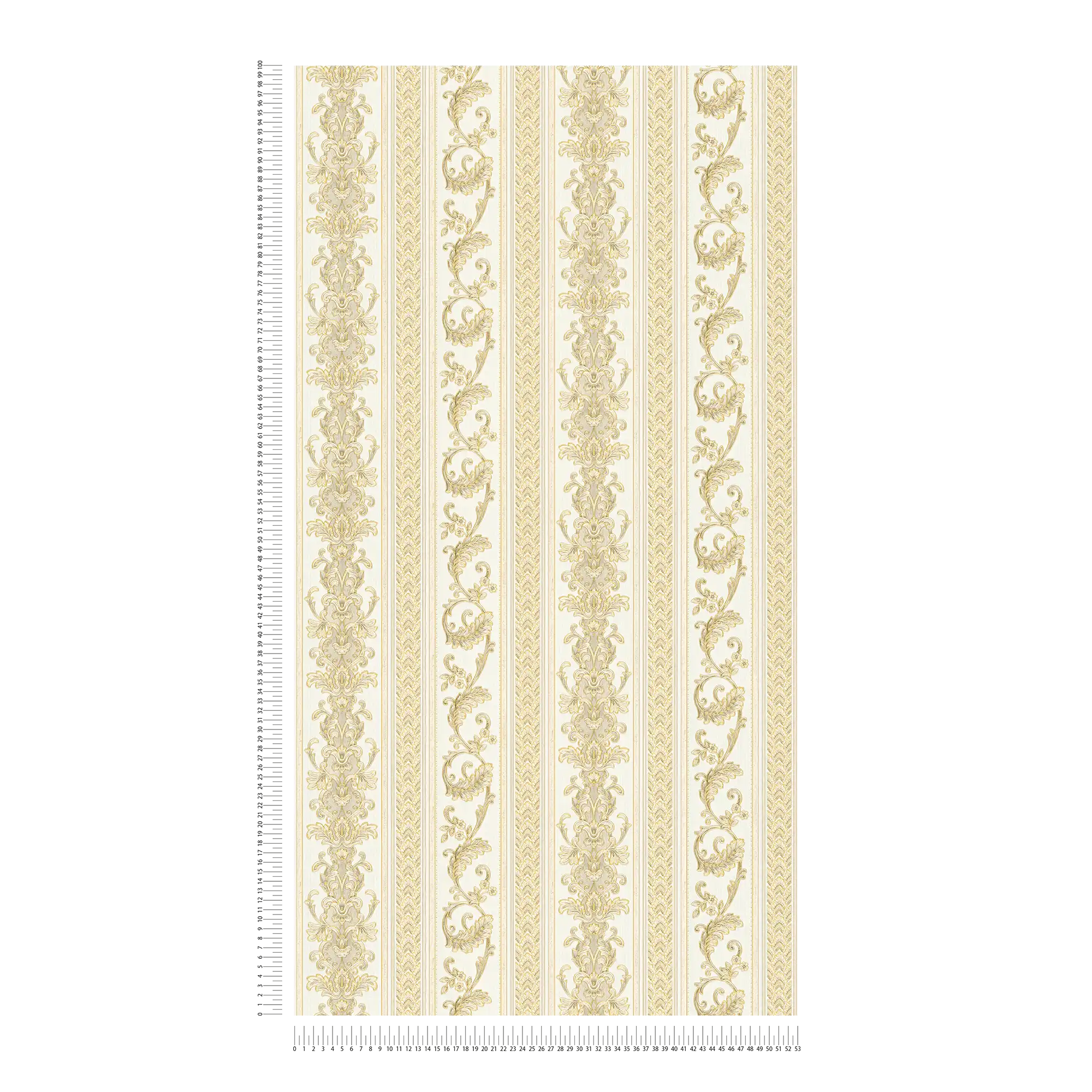             Barocke Streifentapete mit Ornamentmuster – Creme, Gold
        