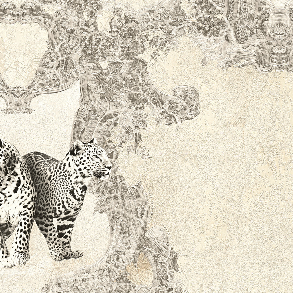             VERSACE Tapete Used Ornamente & Leoparden – Grau
        