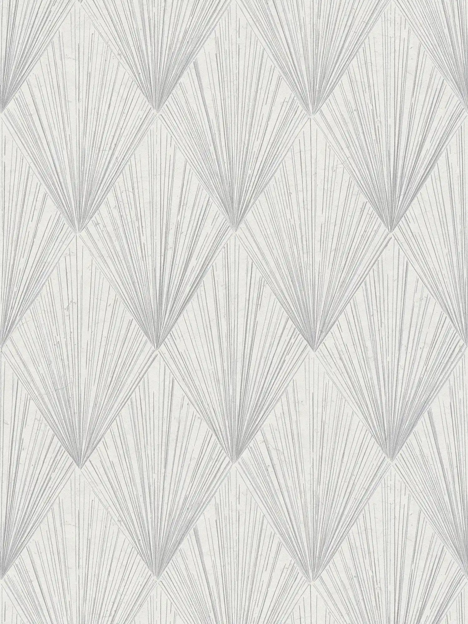         Mustertapete im modernen Art Déco Stil – Grau, Metallic, Weiß
    