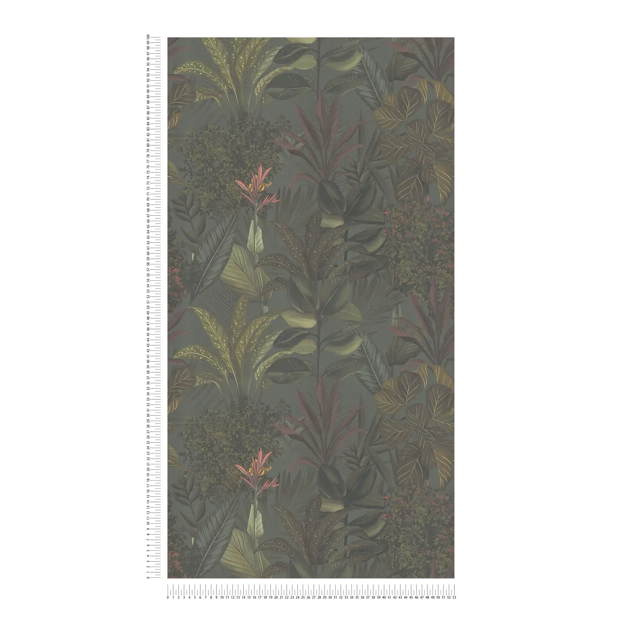             Florale Tapete modern mit Blättern & Gräsern strukturiert matt – Dunkelgrün, Bordeaux
        
