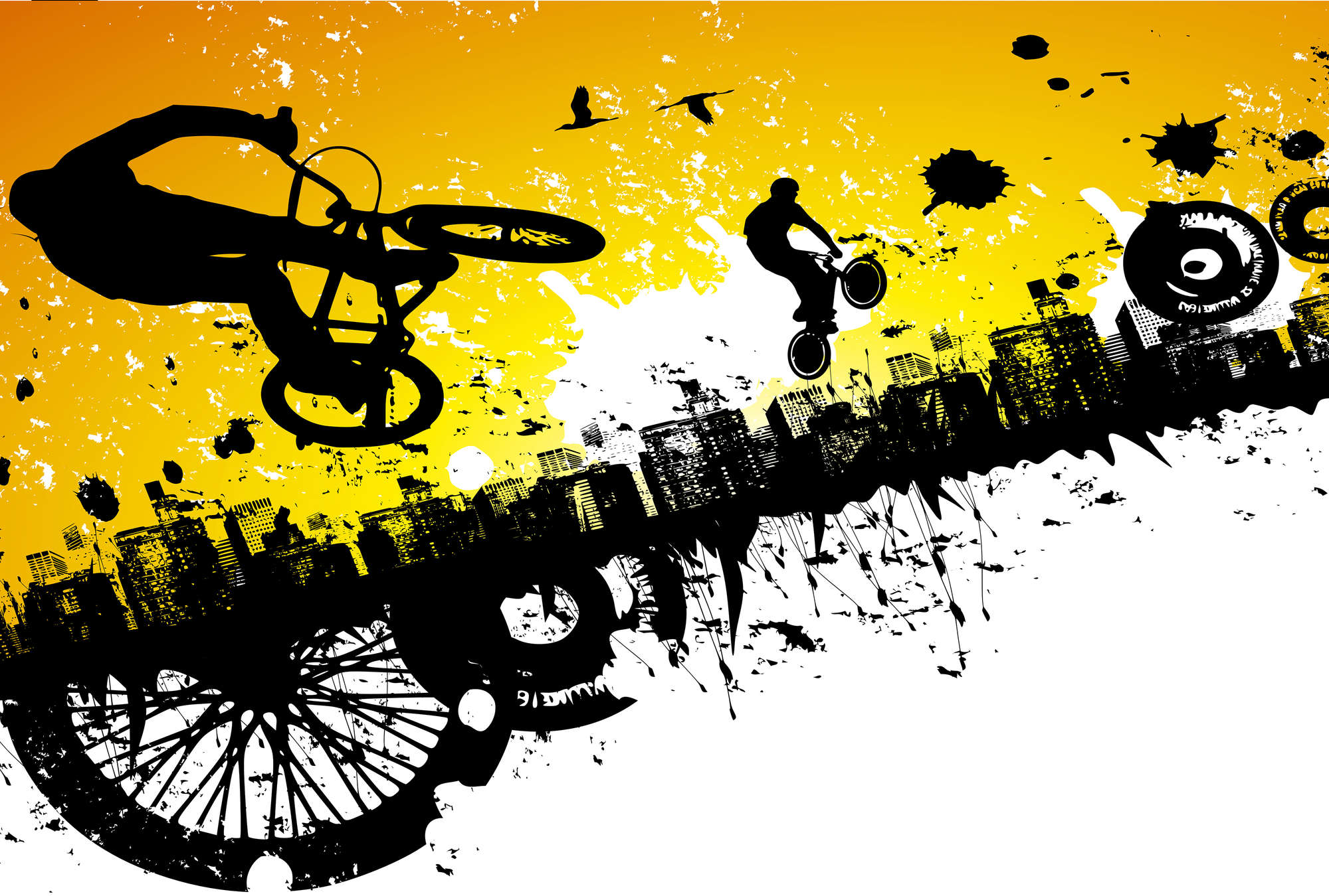             Graffiti Fototapete BMX Fahrer mit Skyline auf Strukturvlies
        