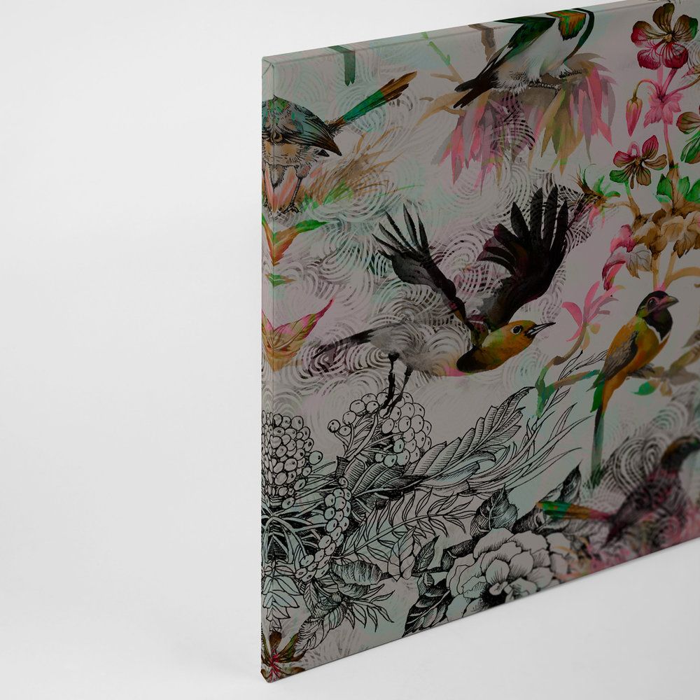             Leinwandbild Vögel & Blumen im Collage Stil – 1,20 m x 0,80 m
        