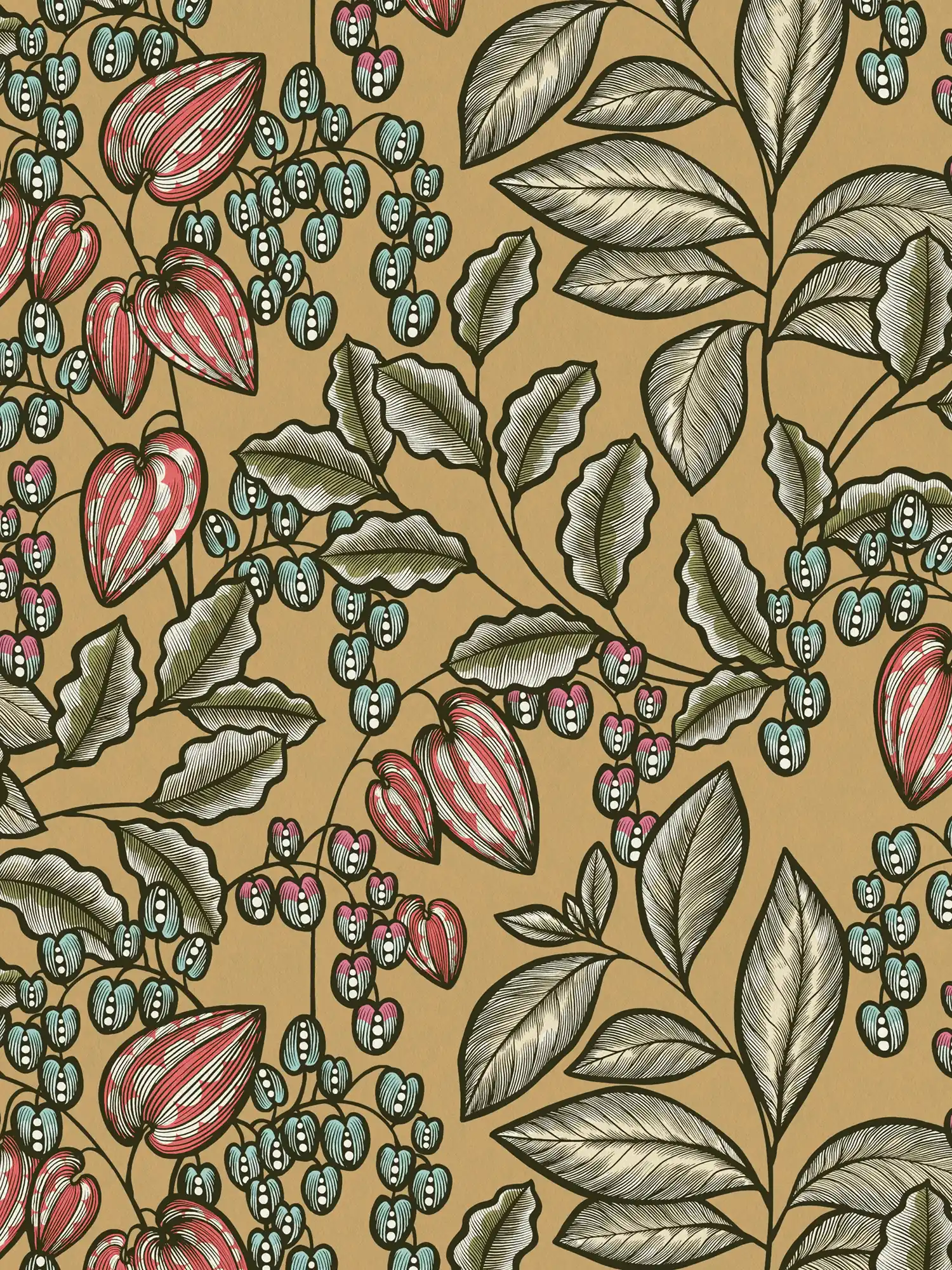         Florale Tapete modernes Blätter Muster im Scandi Stil – Gelb, Grün, Blau
    