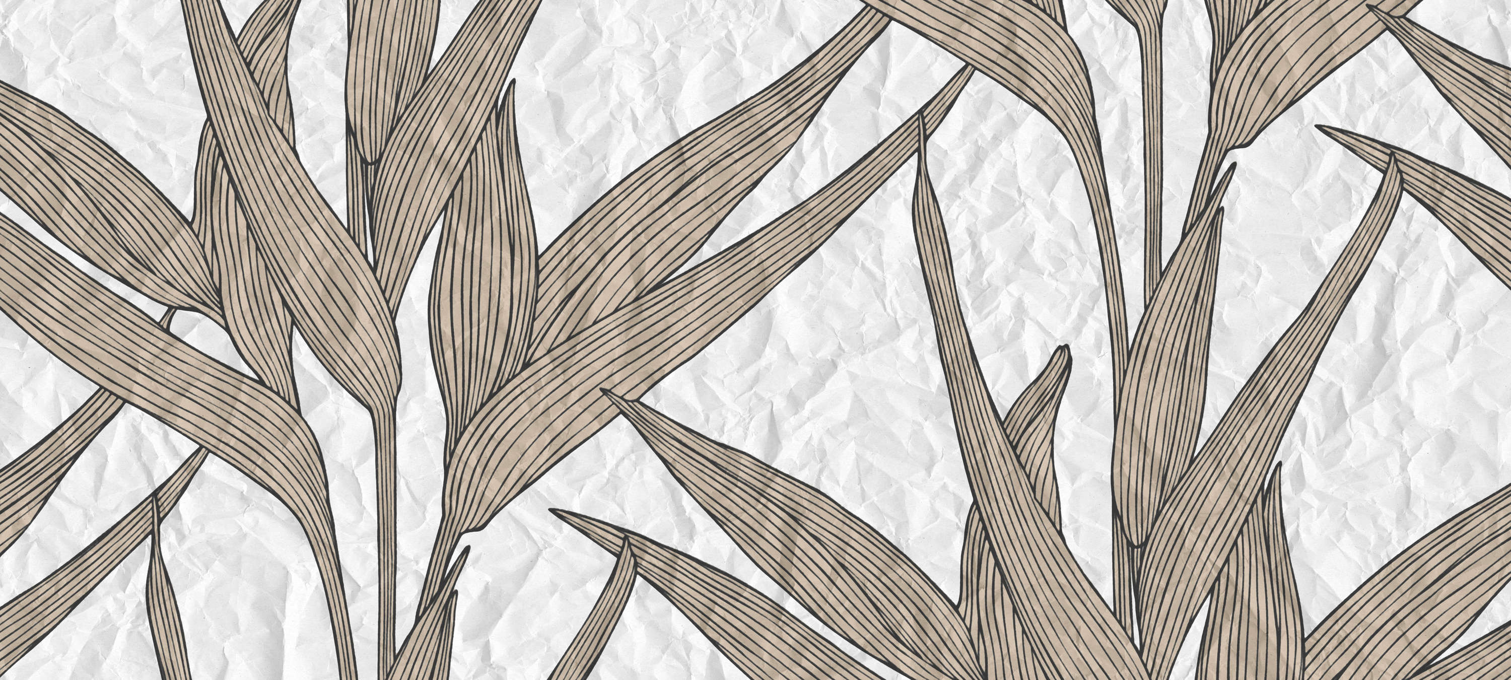             Fototapete Blätter-Muster und Papier-Optik – Braun, Weiß
        