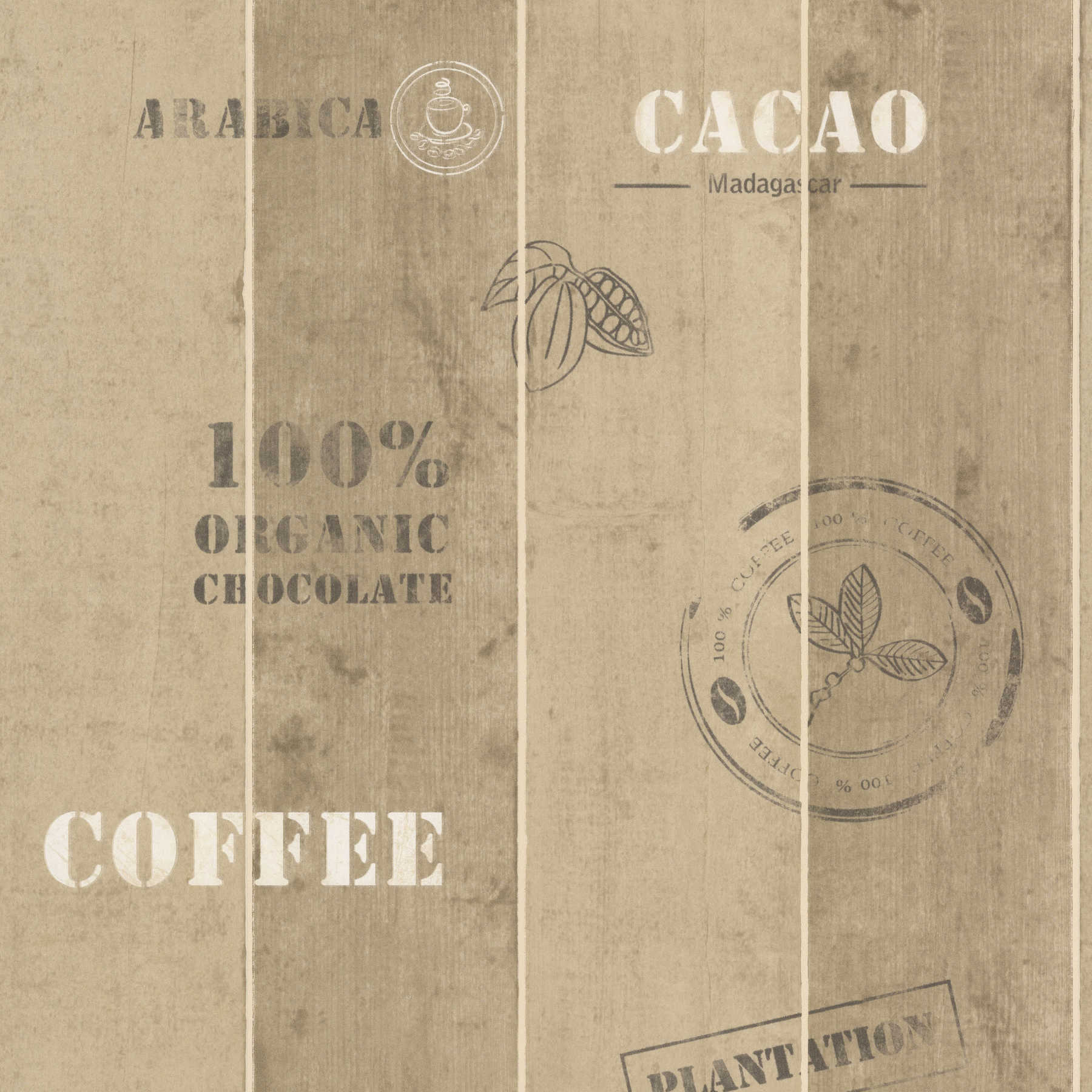         Küchen Tapete mit Kaffee Design & Holzoptik – Braun
    