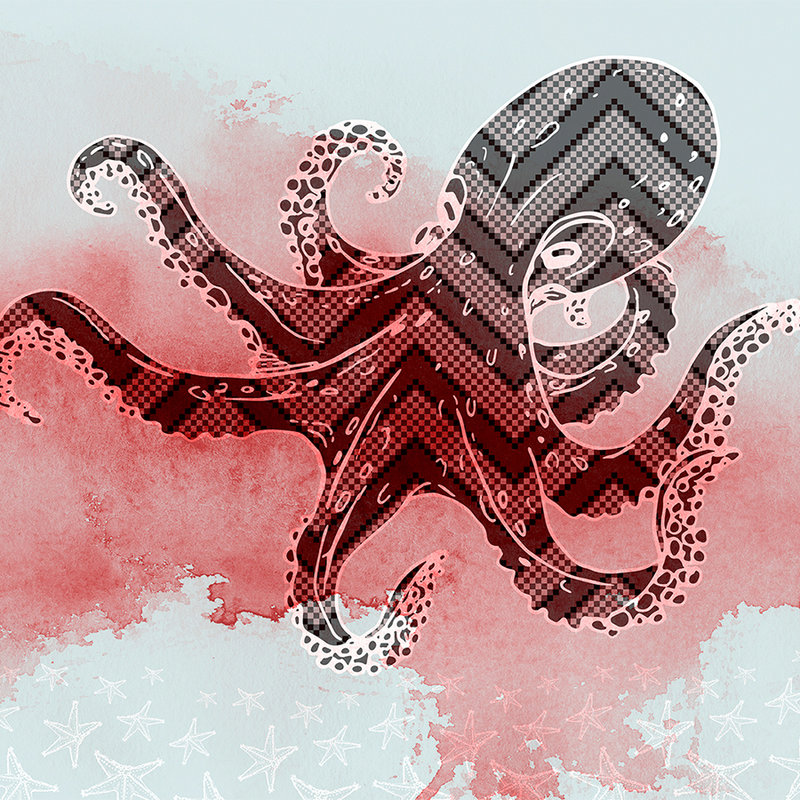 Oktopus Fototapete Grafik-Design & Seesternen – Rot, Blau, Weiß

